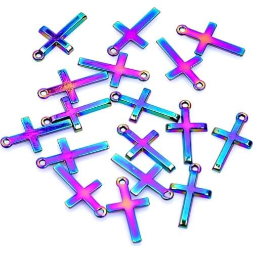10pcs Cross Earring Charms For Jewelry Making DIY Pendant Rainbow Crosses Accessories Necklace Steampunk Women Men Gift Handmade