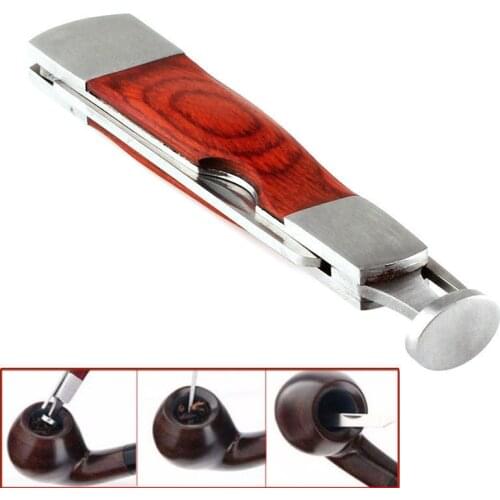 1 Set 3 in 1 Smock Pipe Cleaner Accessories Stainless Steel Supplies Multifunction Red Wood Smoking Pipe Cleaning Tools Hot N28