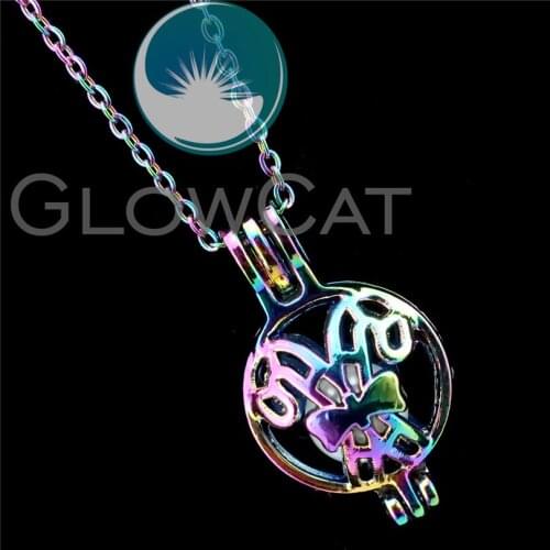 R-C411 Colorful Round Crutch Beads Cage Pendant Aromatherapy Perfume Diffuser Stone Pearl Cage Locket Necklace