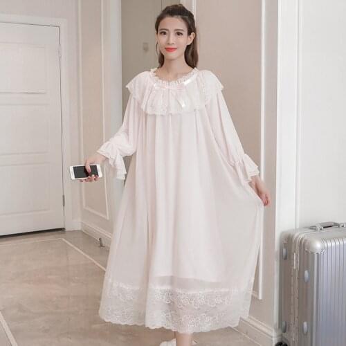 Sexy Princess Maternity Night Dress White Cotton Lace Large Size Loose Nightwear Clothes for Pregnant Women Pregnancy Nightgown