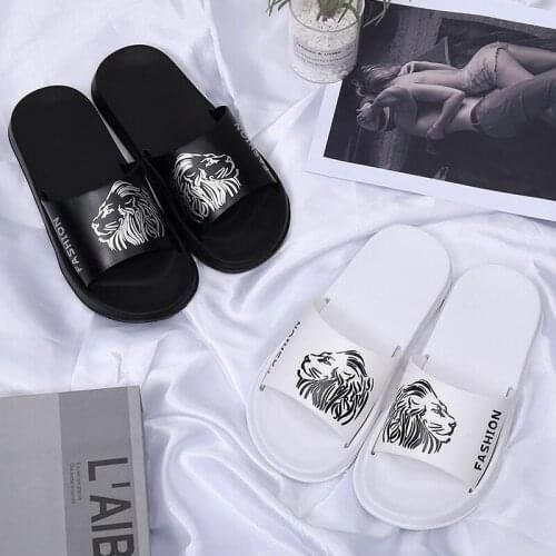 Summer Lion Couple Home Shoes Cartoon Plat Animals Men Women Slippers INS Style Indoor Female Sandals Outdoor Soft Bottom Slides