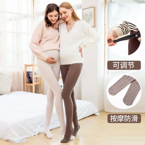 Pregnant Womens Belly Lift Pants, Bottoming Pantyhose 150g Spring Autumn Cotton Vertical Stripes Soles Anti-Slip And Deodorant