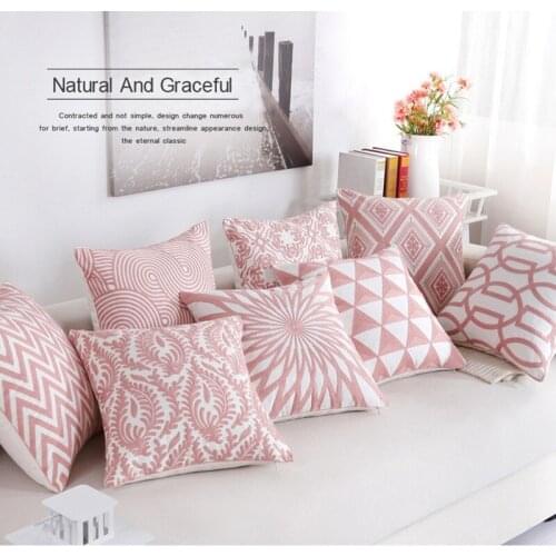 Blue Home Decor Embroidery Cushion Cover New 45x45 by Pure Cotton Geometric Canvas Pillow Cover Cotton Linen Square Pillowcovers