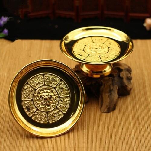 Alloy Lotus Fruit bowl Tray Religious Ceremonial Decoration Plate Trumpet Exquisite Buddhist Temple Decoration Diameter 15cm