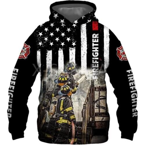 Firefighter US Flag 3D All Print Hoodie Man Women Harajuku Outwear Zipper Pullover Sweatshirt Casual Unisex Jacket