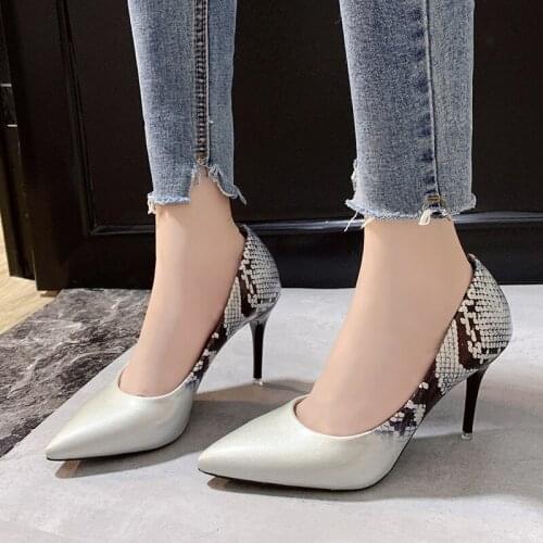 Women Shoes High Heels Sexy Woman Pumps Slingback Snakeskin Pattern Spring Summer Party Shoes Sexy Party Female W32-10