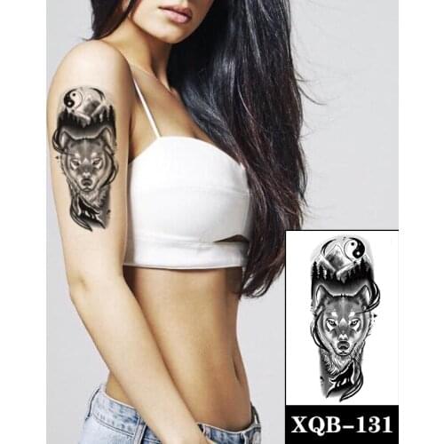 Mountain Forest Waterproof Temporary Tattoo Sticker Black Wolf Animal Tai Chi Fake Tattoos Flash Tatoos Arm Body Art Women Men