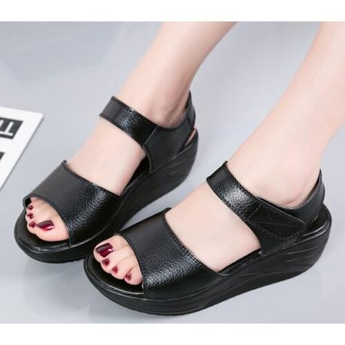 Whoholl Brand Platform Sandals Women Wedge High Heels Shoe Women Buckle Leather Canvas Summer Zapatos Mujer Wedges Woman Sandal