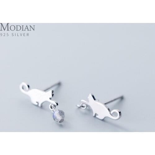 Modian 100% 925 Sterling Silver Cute Sweet Cat Stud Earrings Trendy Crystal Earrings for Women Fashion Silver Korean Jewelry