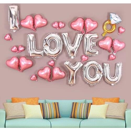 1set Silver I LOVE YOU Foil Balloons Birthday Party Decorations Adult Wedding Decoration Globos Anniversary Decor Helium Ballons