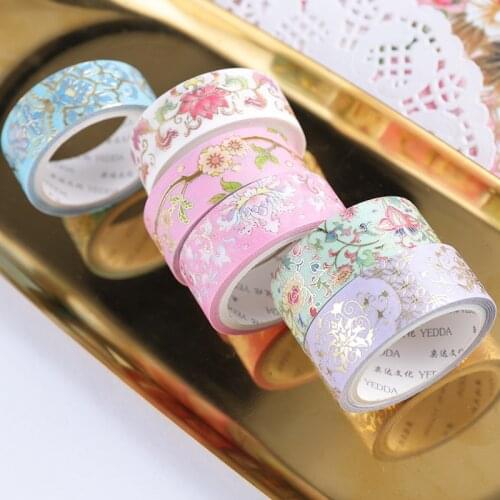 10pcs/Lot Beautiful Flowers Golden Foil Washi Tapes Scrapbooking Diy Bullet Journal Masking Tape Stationery Decoration Supplies