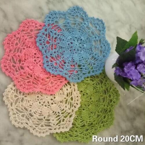 20CM Round Vintage Cotton Lace Dining Doily Crochet Flower Coaster Table Cloth Coffee Tea Placemat Wedding Banquet Table Decor