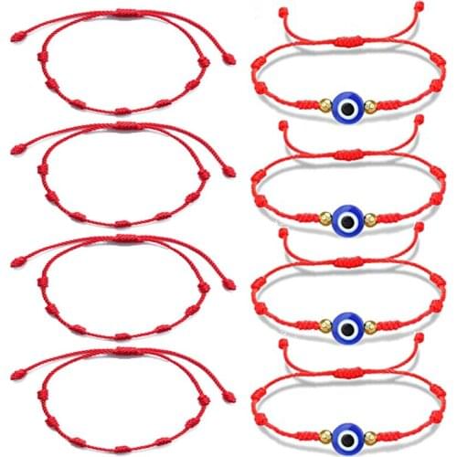 4PCS 7 Knots Red String Bracelet For Couple Evil Eye Bracelet Protection Good Luck Amulet for Success Handmade Friendship Gift