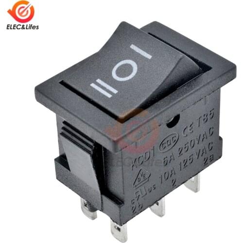 5Pcs KCD1 6 Pin Black Rocker Switch ON-OFF-ON 3 Position 6A 250VAC / 10A 125VAC DPDT Power Switch