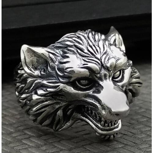 925 Sterling Silver Mens wolf Retro ring rings Jewelry A3404