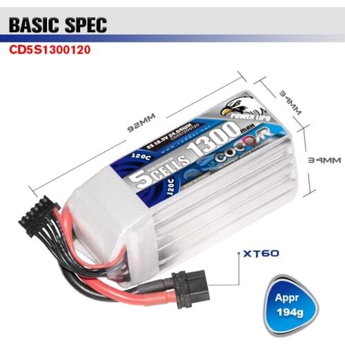 CODDAR 18.5V 1300mAh 120C 5S LiPo Battery With XT60 Plug For Beta Racing Helicopter RC Quadrotor FPV Drone Boat Parts