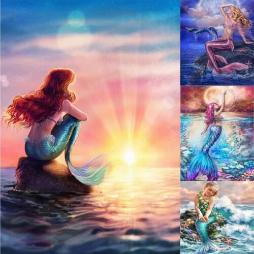 5D Diamond Painting Mermaid Princess DIY Crystal Cartoon Diamond Embroidery Mermaid Diamond Mosaic Paintings
