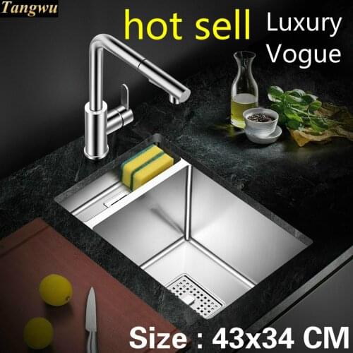 Free shipping Household kitchen manual sink single trough 304 food-grade stainless steel fashion hot sell 43x34 CM