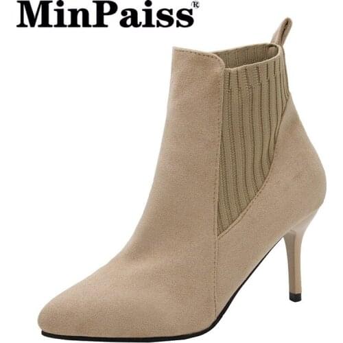 Martin Boots Girl -MINPAISS- New Autumn Boots, Pointed Suede, Slim-heeled Sleeve, Short High-Heeled Fashion Boots