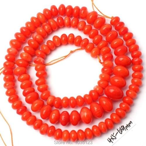 High Quality 4x5-6x9mm Smooth Natural Orange Coral Rondelle Shape Loose Beads Strand 15" DIY Creative Jewellery Making w3048