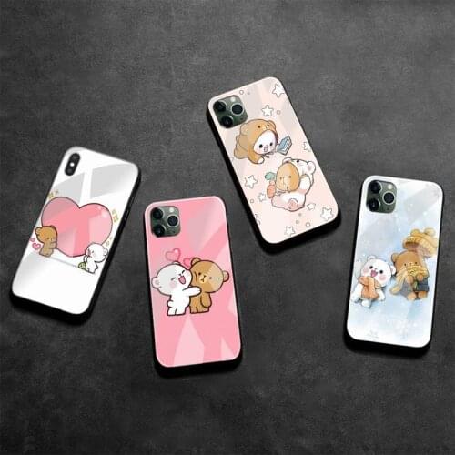 Milk Mocha bear Phone Case Tempered Glass For iPhone 12 pro max mini 11 Pro XR XS MAX 8 X 7 6S 6 Plus SE 2020 case