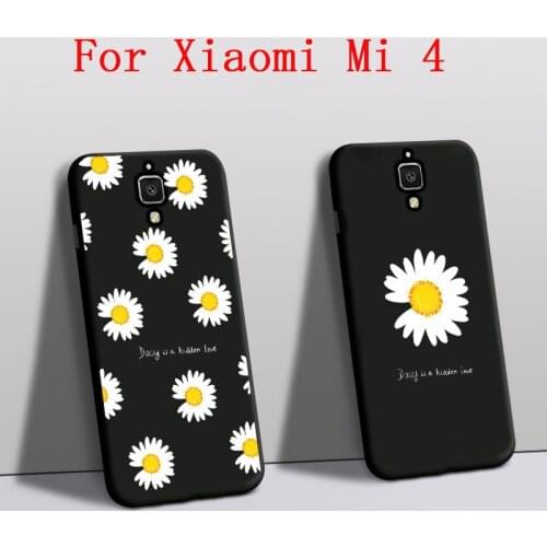 Funda For Xiaomi Mi 4 case Silicone mi4 Protector Daisy Flower XM Rose Mobile phone cover For Xiaomi mi 4 back Cover Black Shell