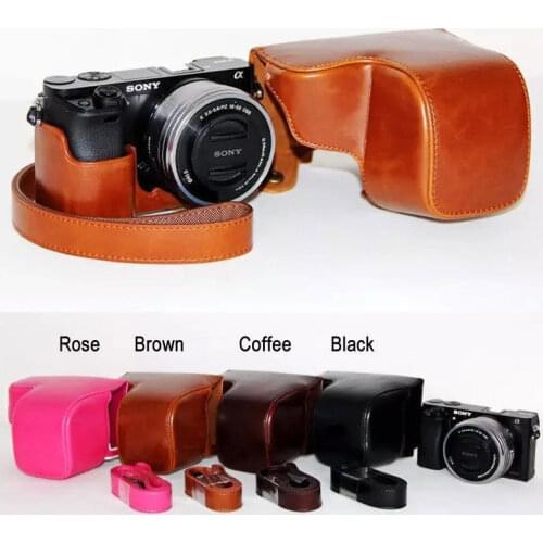Pu Leather Camera Bag Case For Sony alpha a6000 A6300 NEX6 nex-6 with 16-50mm lens
