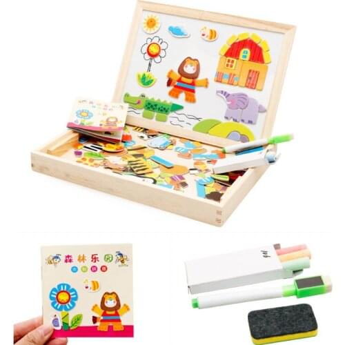 Kids Wooden Easel New Children Multifunctional Writing Board Magnetic Animal Puzzle Sketchpad Wooden Educational Toy