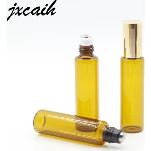 Jxcaih 5pcs 10ml Amber Roll On Roller Bottle for Essential Oils