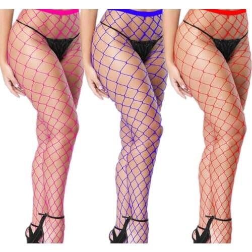 Hot Sale Women Lady Sexy Big Grid Stockings Pantyhose Female High Elastic Tights Mesh Fishnet Hosiery Hot Pink White Red