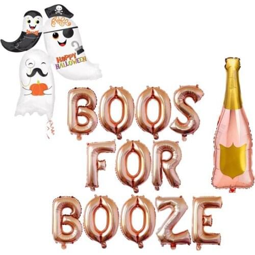 Halloween BOOS FOR BOOZE Banner Mylar Foil Balloons Halloween Party Banner for Haunted Houses Doorways Home Indoor Outdoor