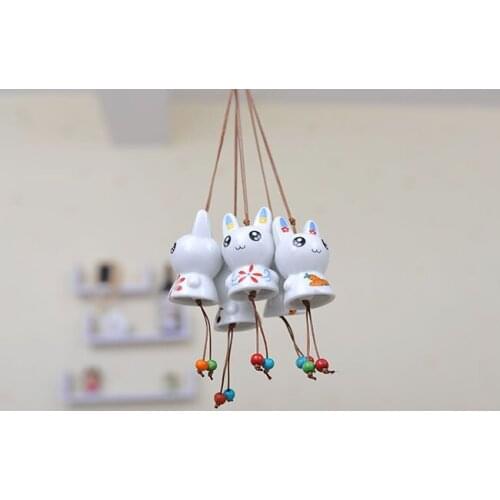 1PC Cute Rabbit Wind Chimes Ceramic Pendant Car/Home Decor Craft Campanula Windchime Wind Chimes for Kids Birthday Gift KN 052