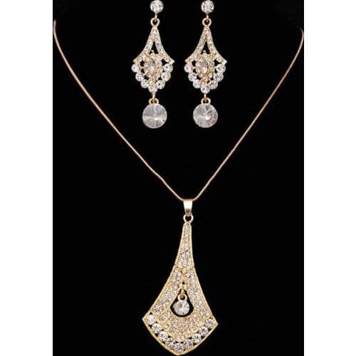 Pendant Luxury imitation diamEarrings Jewelry Set Golden Necklace Earrings Wedding Party Gift Bridal Costume African Jewelry Set