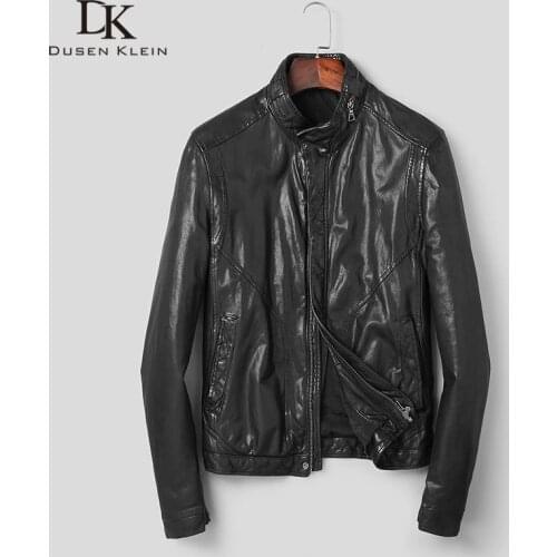 Men Genuine Leather Jacket Real Sheepskin Jackets Casual Short Black Pockets 2019 Autumn New Jacket for Man Washed Leather s906