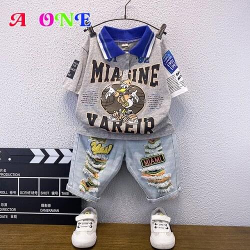 Summer boy clothes kids t-shirt + short 2 pcs set baby clothing fashion cartoon letter boy set 2T-12T yrs