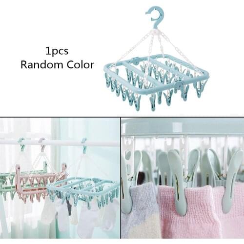 32 Clips Multifunctional Drying Rack Portable Bathrooms Cloth Hanger Rack Bra Underwear Socks Clip Home Storage