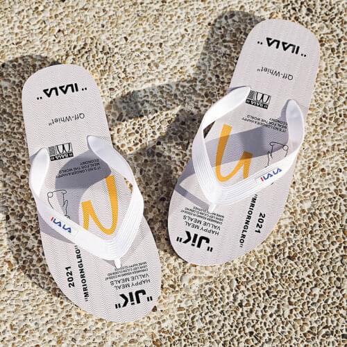 Slippers Men Summer Flip Flops Fashion Letter Grain Outdoor Beach Sandals Casual Slides Non-slip Bathroom Shoes Chanclas Hombre