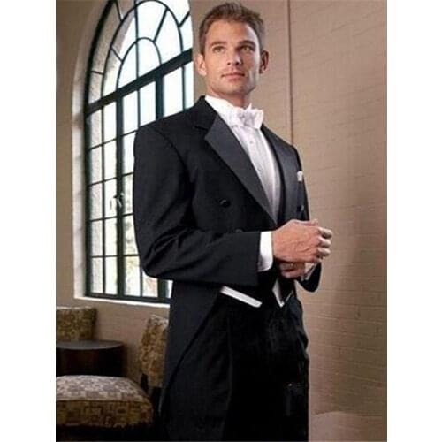 New Black Tailcoat Groom Mens suit 2020 terno masculino Jacket+Pants+Vest custom vestido de festa Wedding Suits Tuxedo for Men