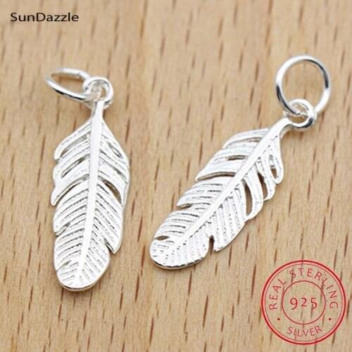 Genuine Real Pure Solid 925 Sterling Silver Pendant Women Feather Pendants Necklace Bracelet Jewelry Making Findings Charms