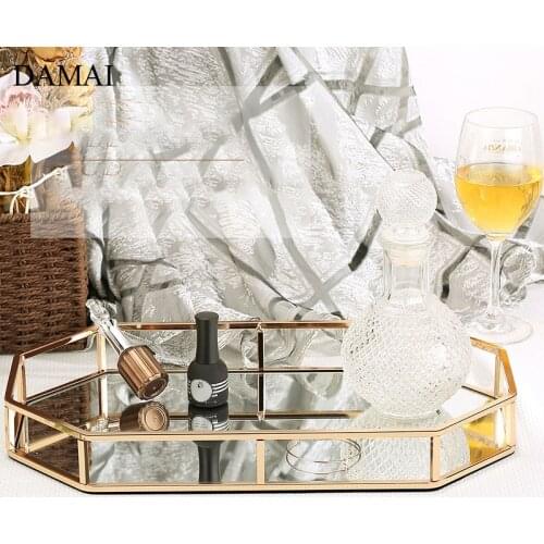 Nordic Creative Glass Mirror Trays Decorative Gold Inlay Hollowation Jewelry Storage Display Tray Cosmetic Container Home Decor