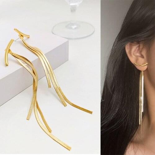 ZWC 2020 New Crystal Gold Color Long Dangle Earrings for Women Wedding Korean Tassel Drop Earing Female Fashion Jewelry Gifts