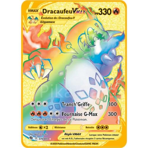2021 New Pokemon Metal Card Brand New French PV Shiny Metal Card Game Fire-breathing Dragon Childrens Gift Pokemon Toy
