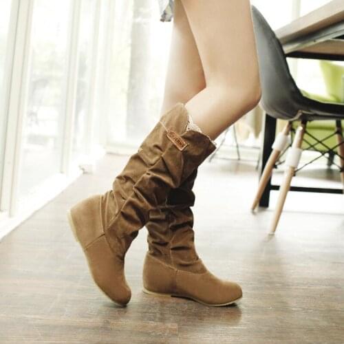 Autumn Winter Boots Women Female Round Toe Mid-calf Princess Sweet Boot Stylish Flat Flock Shoes Snow Boots