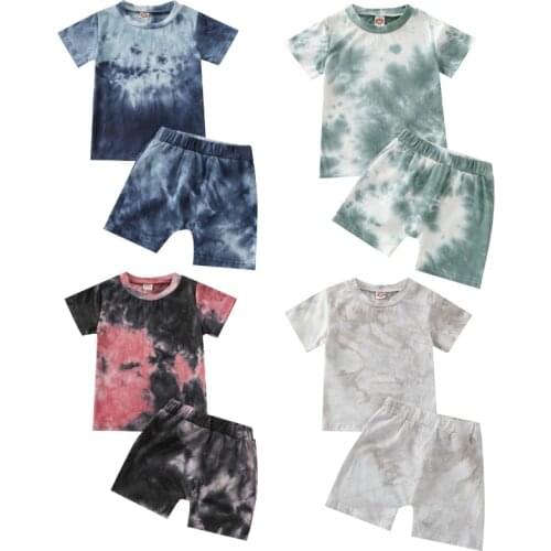0-5Y Kids Baby Boys Clothes Set 2021 Summer Toddler Short Sleeve T-shirt Tops + Shorts Tied-Dye Printed Casual Boys Outfits