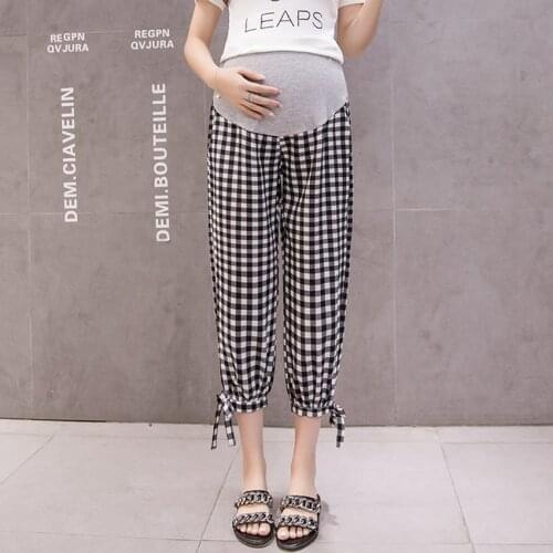 Pregnant Womens Casual Pants Spring and Summer Nine-Point Pants Season Thin Casual Loose Fashion Plaid Tide MomPants