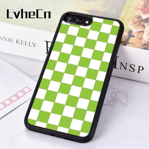 LvheCn Rubber Silicone Phone Case Cover For iPhone 6 6S 7 8 PLUS XR X XS 11 12 PRO MAX MINI Checkered Green White Checkerboard