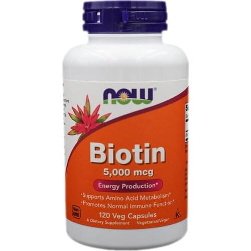 Now Biotin 5000 Mcg 120 Pcs Supports Amino Acid Metabolism Free Shipping