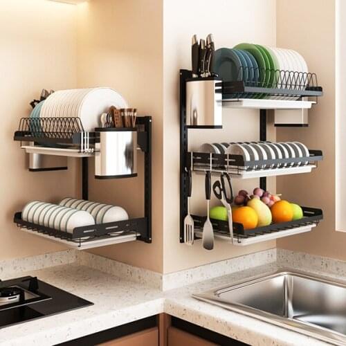 Stainless Steel Kitchen Dish Sink Drainer Wall Dish Washer Rack Plate Cutlery Drying Rack Wall Storage Kitchen Organizer Holders