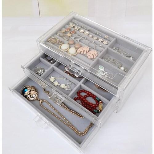 Three Pumping Cosmetic Storage Box Jewelry Necklace Finishing Box Earrings Ring Display Rack Flannel Tray Storage Box Organizer