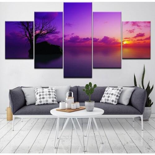 Morning sunrise sunshine seascape 5 Piece Wallpapers Art Canvas Print modern Poster Modular art painting Living Room Home Decor